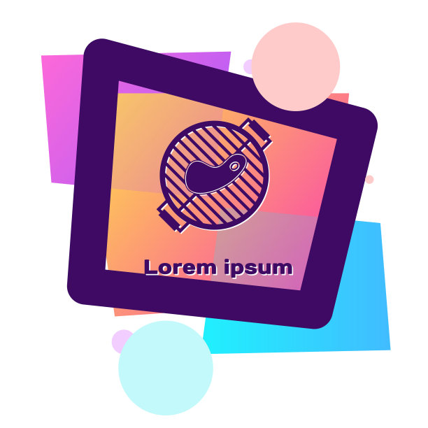 紫色烧烤架与牛排图标孤立上图片下载