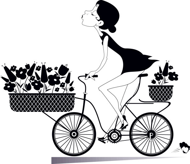 漂亮的年轻女子骑自行车图片下载