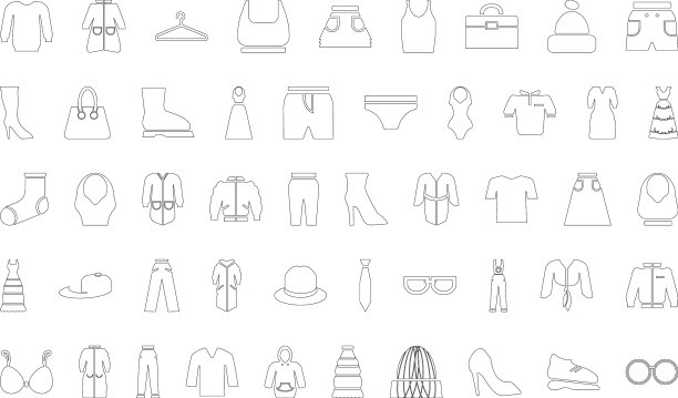 衣服鞋子配件图标设置轮廓黑色图片下载