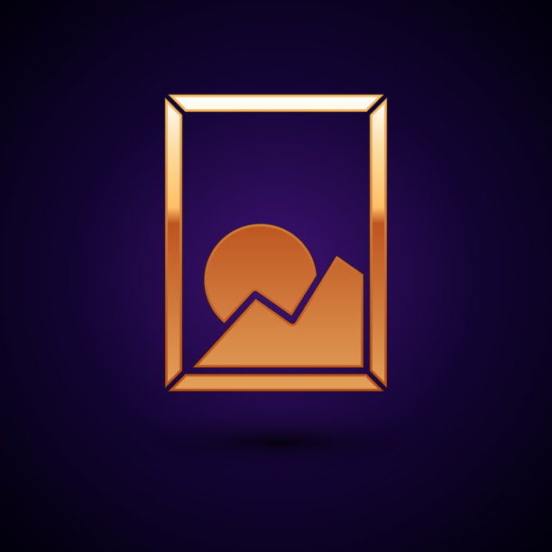 金色图片景观图标孤立在深蓝色上图片下载