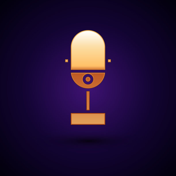 金色麦克风图标孤立在深蓝色上图片下载
