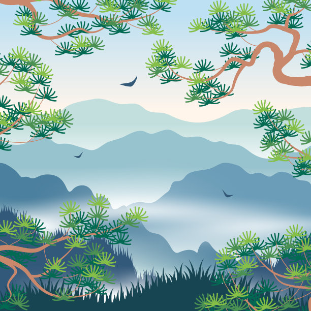 雾山和红松的景观图片下载