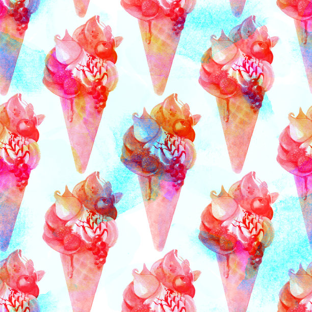 无缝图案的水彩冰淇淋为背景。图片下载
