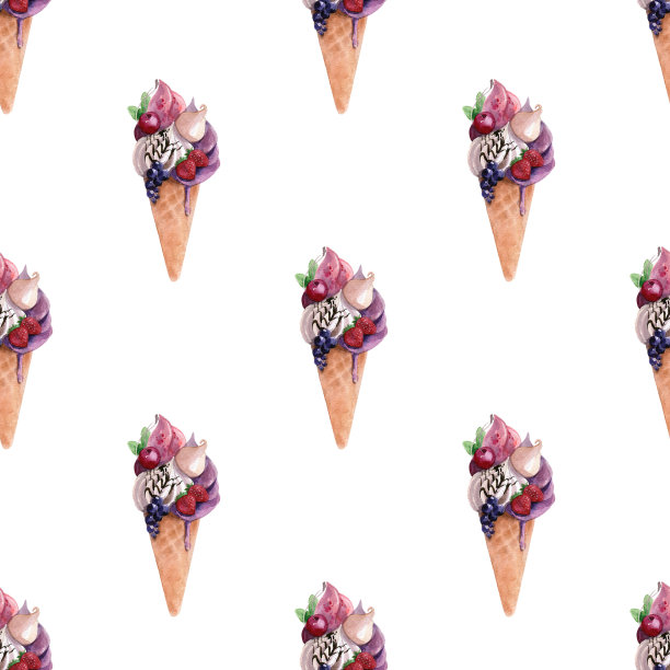 无缝图案的水彩冰淇淋为背景。图片下载