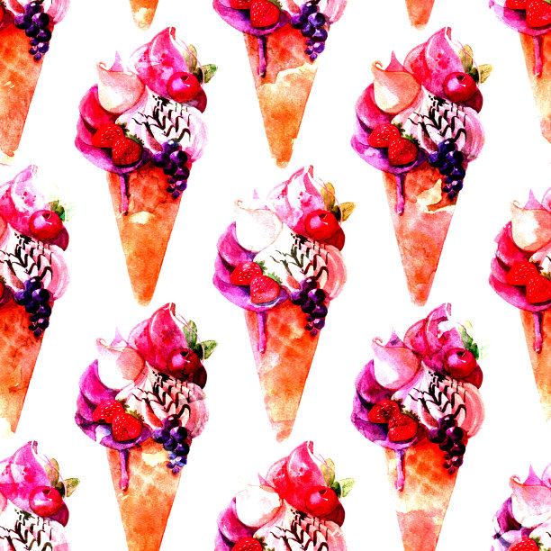 无缝图案的水彩冰淇淋为背景。图片下载