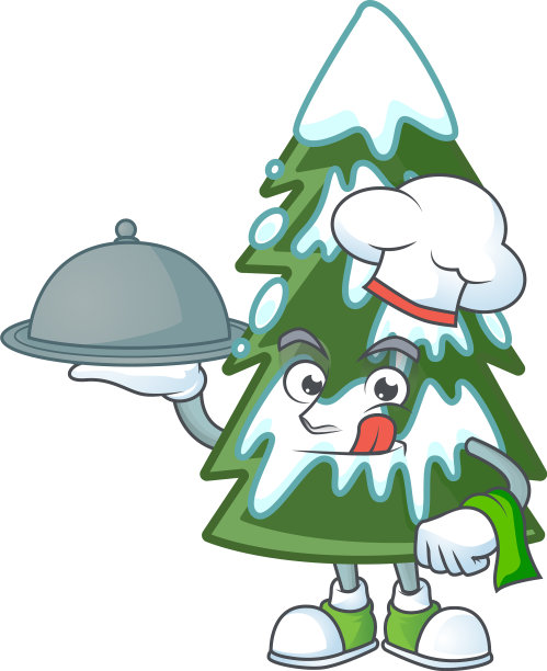 圣诞树上微笑的雪花像厨师用食物图片下载