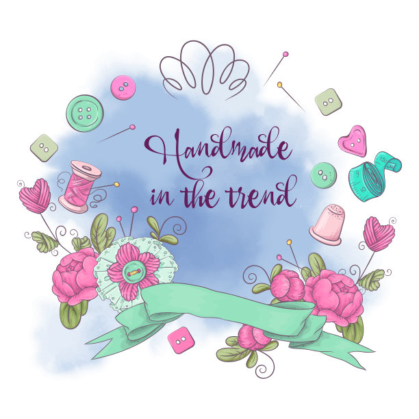 卡通水彩花环编织元素图片下载