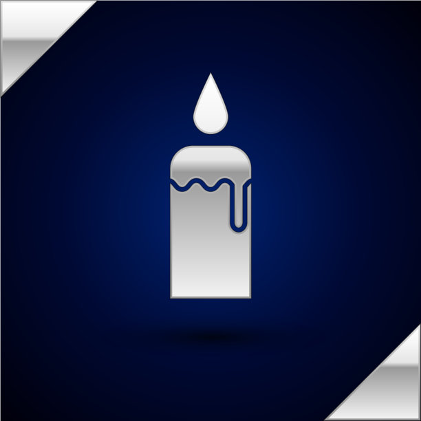 银燃烧蜡烛在烛台图标孤立图片下载