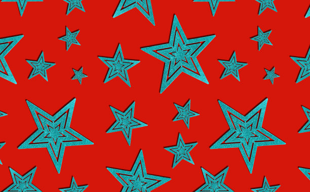 蓝色星星无缝模式上的红色背景。打印纺织品。图片下载