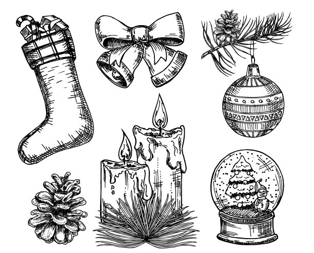 圣诞图标手绘素描集孤立图片下载