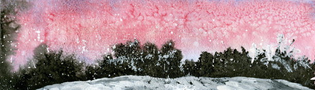 粉红色和黑色抽象冬季水彩景观图片下载