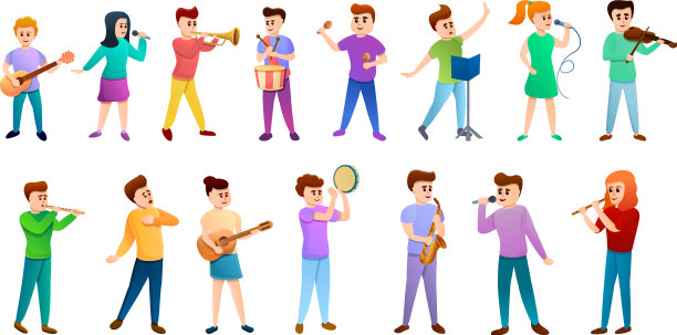 音乐学校的人图标设定了卡通风格图片下载