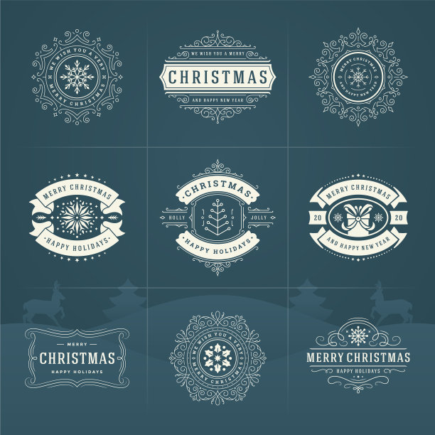 圣诞节华丽的标签和徽章设置图片下载
