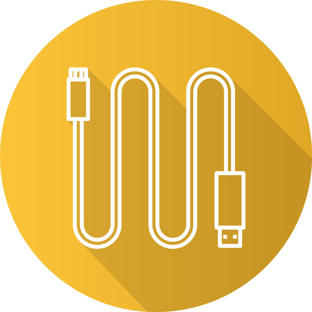 迷你usb电缆平面线性长阴影图标图片下载