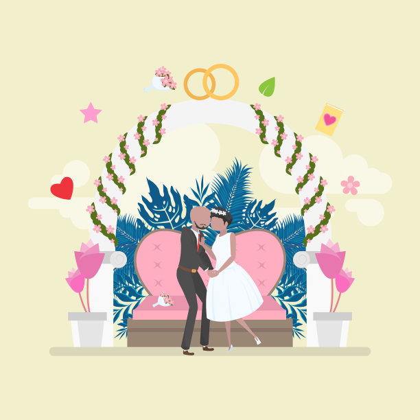 一对新婚夫妇有着丰富多彩的背景图片下载