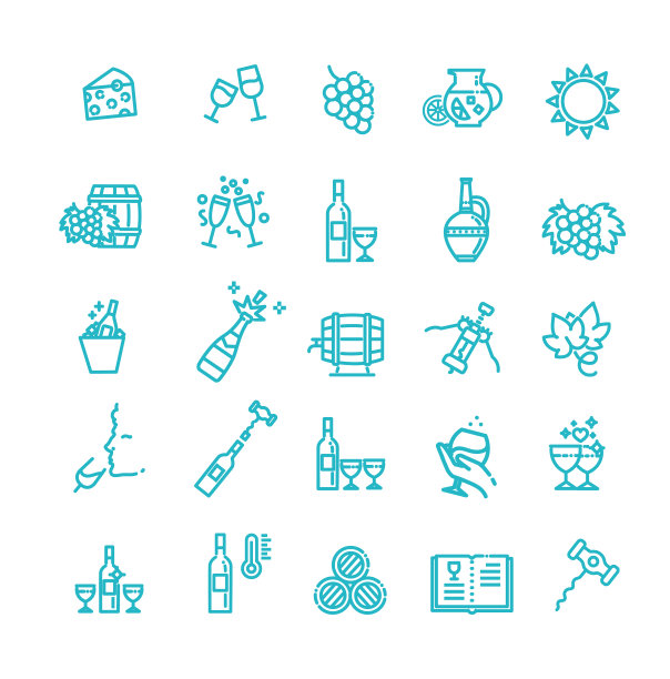 简单设置葡萄酒相关的线条图标图片下载