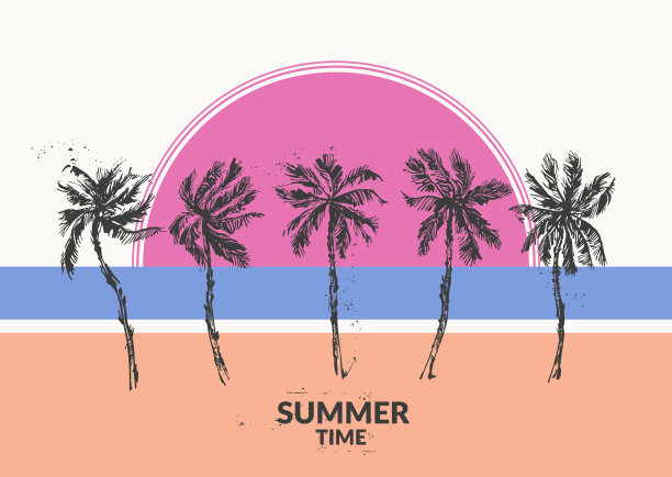 手绘海滩场景明亮的素描图片下载