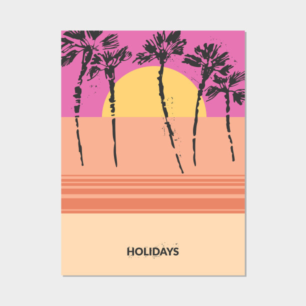 手绘海滩场景明亮的素描图片下载