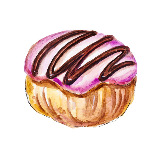 甜甜圈与甜糖霜画水彩图片下载