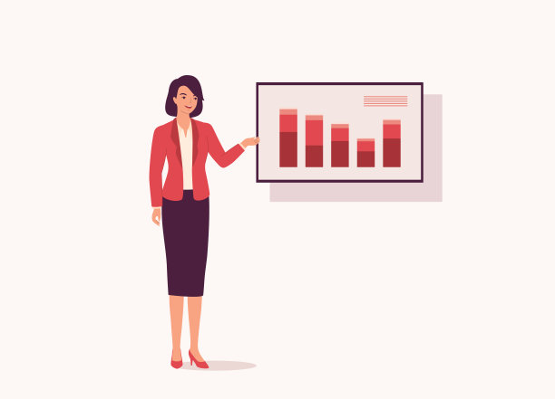 女商人在电视显示器上展示图表。图片下载