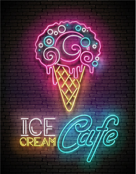 复古的发光海报，上面有甜筒冰淇淋球图片下载