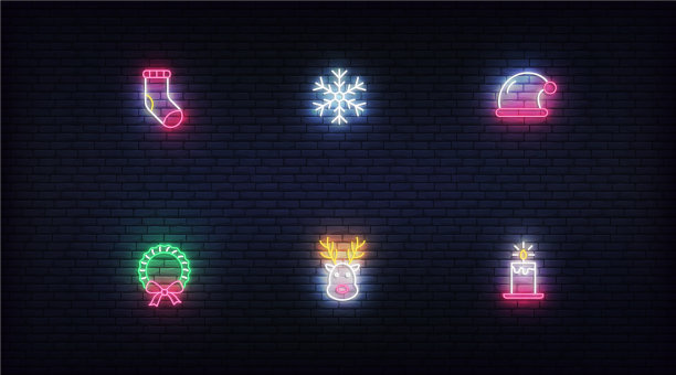 圣诞霓虹灯图标发光霓虹灯色彩斑斓图片下载