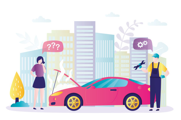 女主人公叫了机械师来修车。一名女子的汽车在路上抛锚了图片下载