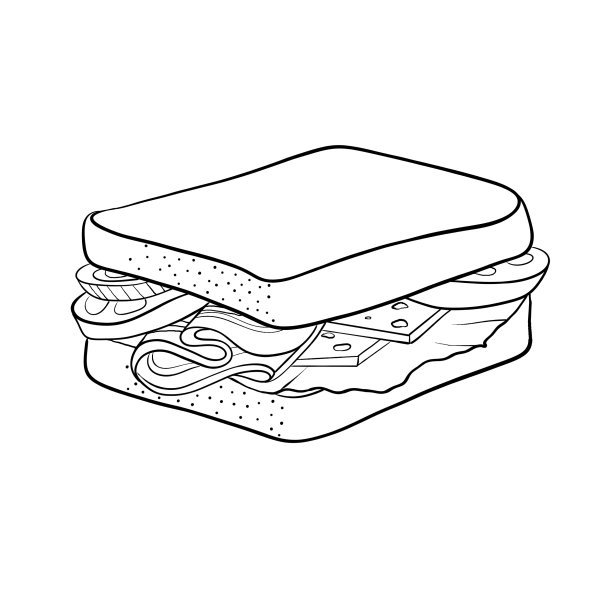 西红柿，火腿，奶酪和生菜三明治。轮廓孤立在白色上。图片下载