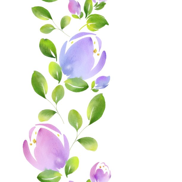 优雅无缝的花卉边界为您的设计。水彩插图。手绘。明信片、请柬和名片的理想选择。图片下载