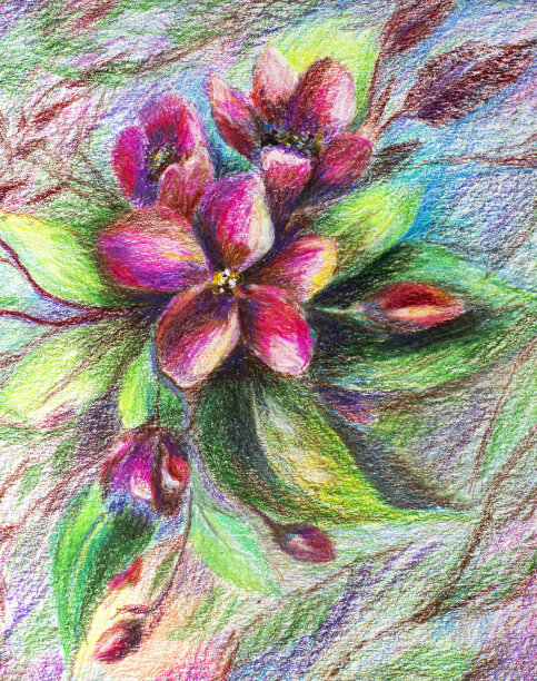 铅笔绘制插图。印象派绘画花。图片下载