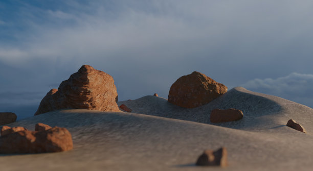 沙漠景观和岩石在蓝天黄昏场景图片下载