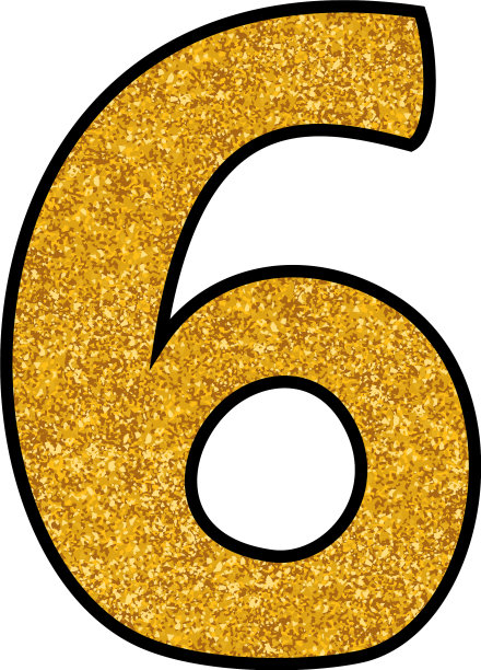 手绘金色数字6孤立在白色图片下载