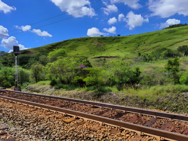 铁路。铁路运输，火车轨道，巴西米纳斯吉拉斯州的乡村景色。图片下载