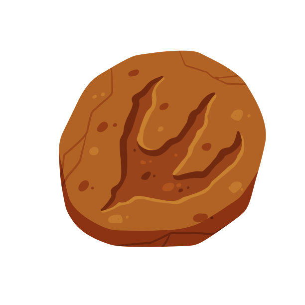 恐龙化石的脚印。恐龙爬行动物的足迹。爪子在棕色粘土或石头里。图片下载