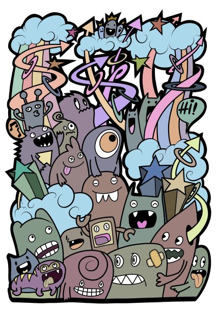 手绘插图，怪物涂鸦，手绘卡通怪物插图，卡通人群涂鸦手绘涂鸦风格。图片下载