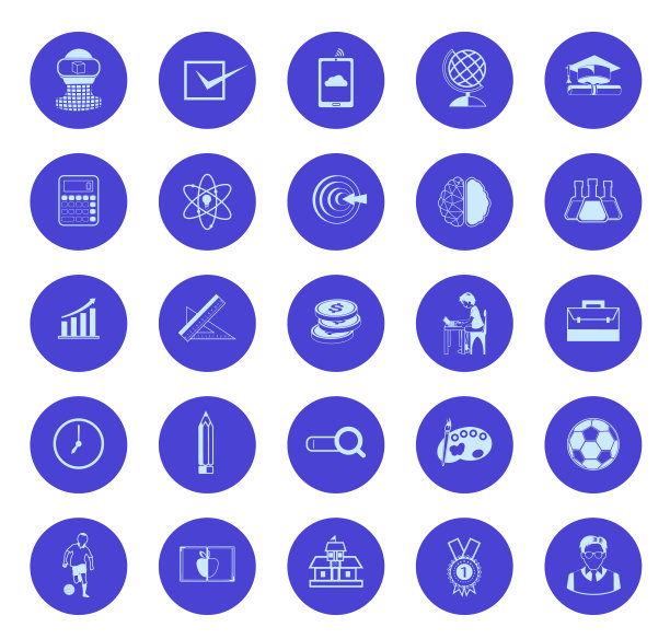 插图教育图标设置与现代色彩图片下载