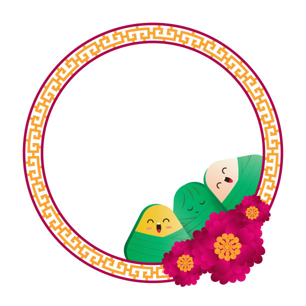 中国端午节粽子，中国传统图案框边矢量设计图片下载