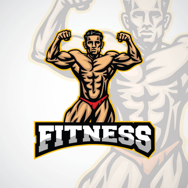 肌肉男人健身房符号健美肌肉强壮的人姿势吉祥物健身设计插图矢量模板图片下载