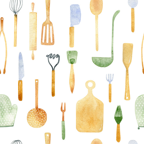 水彩厨房用具图片下载