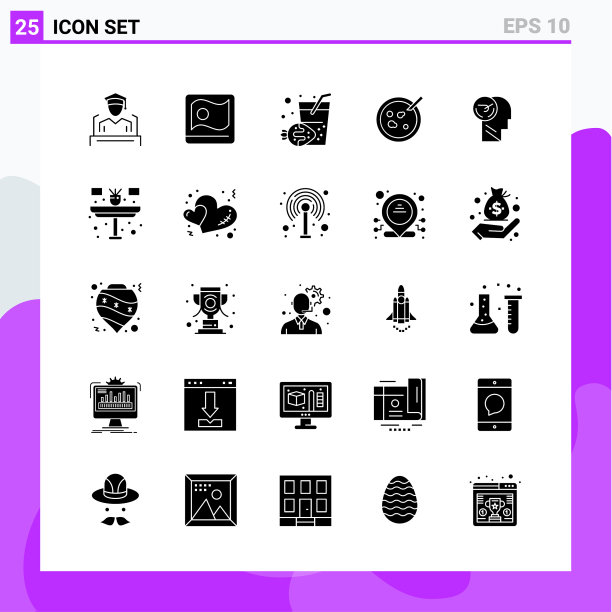 设置25个图标在固体风格创造性字形图片下载