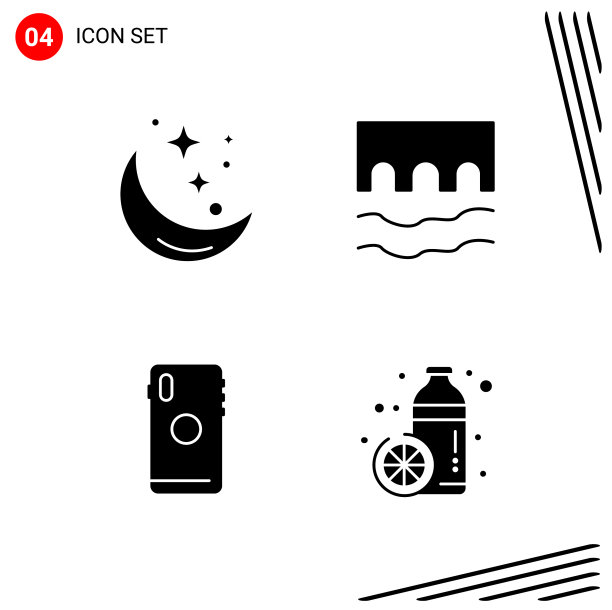 收集4个图标在固体风格像素图片下载