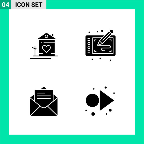 包装4固体风格的图标设置字形符号图片下载