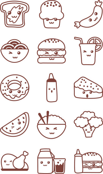 可爱食物线性风格图标合集图片下载