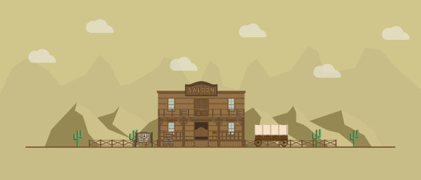 在荒凉的西部景观上的酒吧建筑图片下载