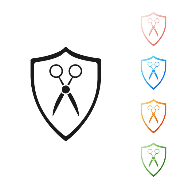 黑色剪刀理发师和盾牌图标图片下载