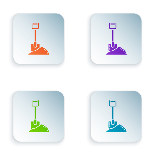 彩色铲在地面图标孤立在白色上图片下载