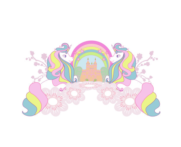 可爱的独角兽和童话公主城堡图片下载