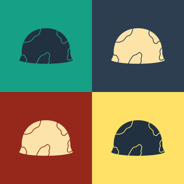 彩色军用头盔图标孤立在颜色上图片下载