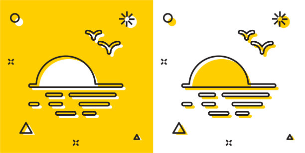 黑色的日落图标孤立在黄色和白色图片下载