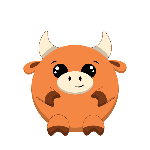 可爱的卡通圆牛。画彩色插图图片下载